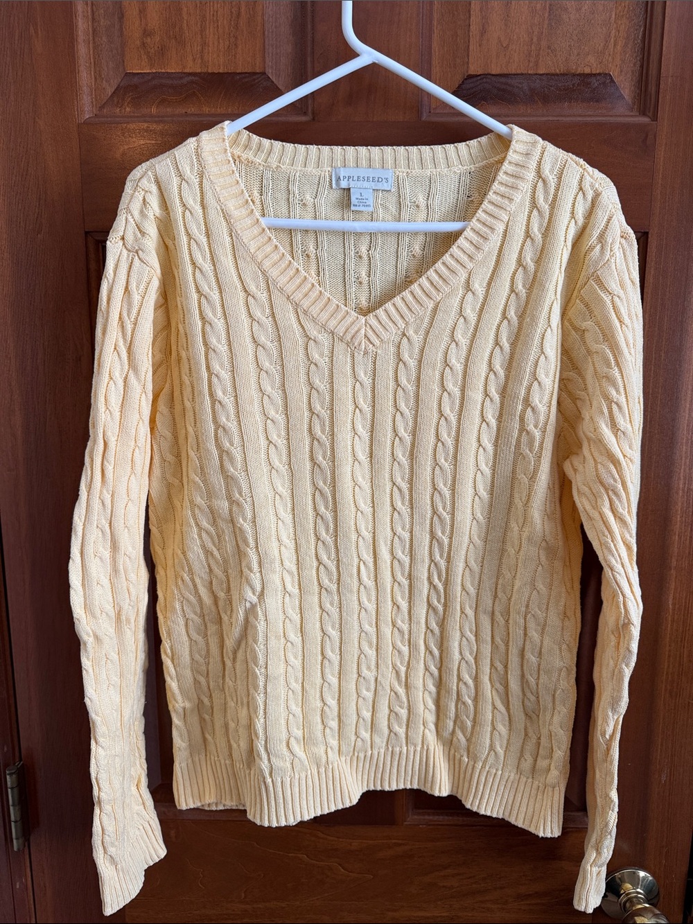 Appleseed's Light Yellow Cable-Knit V-Neck Sweater
